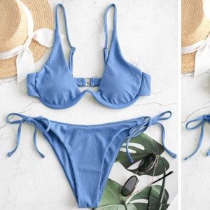 Zaful tie side underwire ribbed bikini
